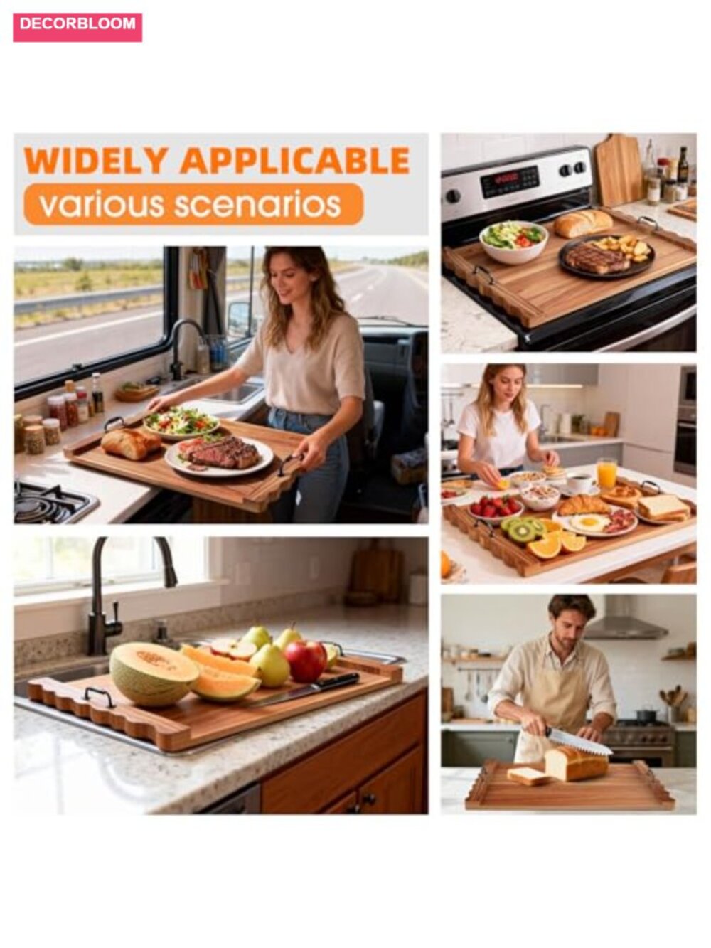Acacia Wood Stove Top Cover, Wave Edge Cutting Board & Serving Tray for Kitchen - Picture 6 of 6